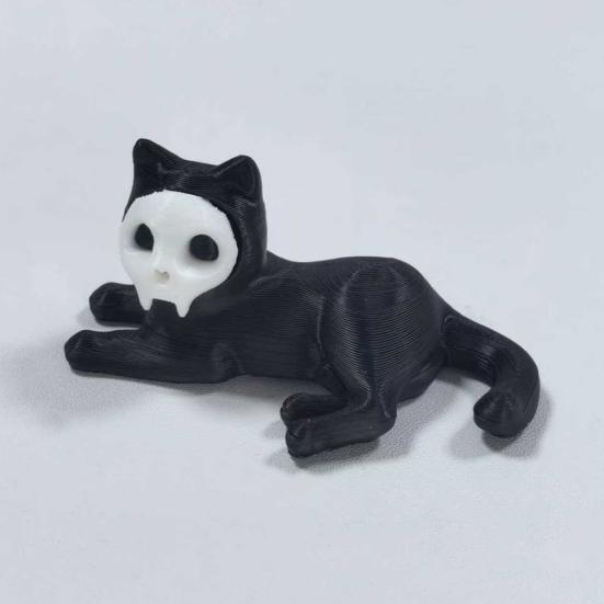 Cat Pen Holder 3D Printed Black Cat Ornament Cat Figurine with Detachable Skull Mask for Home Office Desk Halloween Decoration