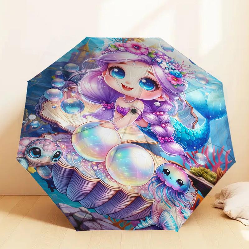 1pc Mermaid Shell Pattern Umbrella Design Automatic Opening and Closing Umbrella, High-quality Travel Umbrella,  c1128021