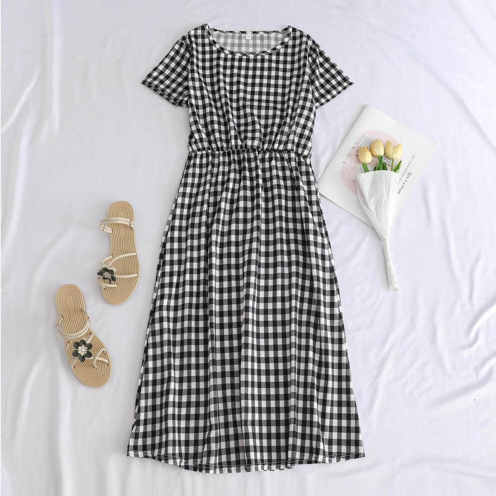 Elegant Mid-Length Short-Sleeved Dress for Middle-Aged and Elderly Women - Fashionable and Age-Reducing