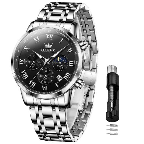 OLEVS Men's Quartz Watch, Waterproof, Date Display, Luminous, Popular, Stainless Steel Band, Stylish, Analog, Fashion, Business, Classic Watch for Men
