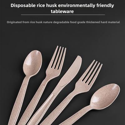 Degradable Tableware Environmentally Friendly Disposable Rice Husk Knife, Fork and Spoon Wheat Straw Spoon Household and Commercial Cake Spoon