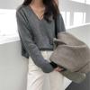Women's Thick V-Neck Wool Sweater: Velvet, Loose, Casual Knitwear for Autumn & Winter