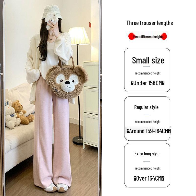 Women's Pink High-Waisted Wide-Leg Pants - Drapey, Petite, Casual for Spring, Autumn, Winter 2026