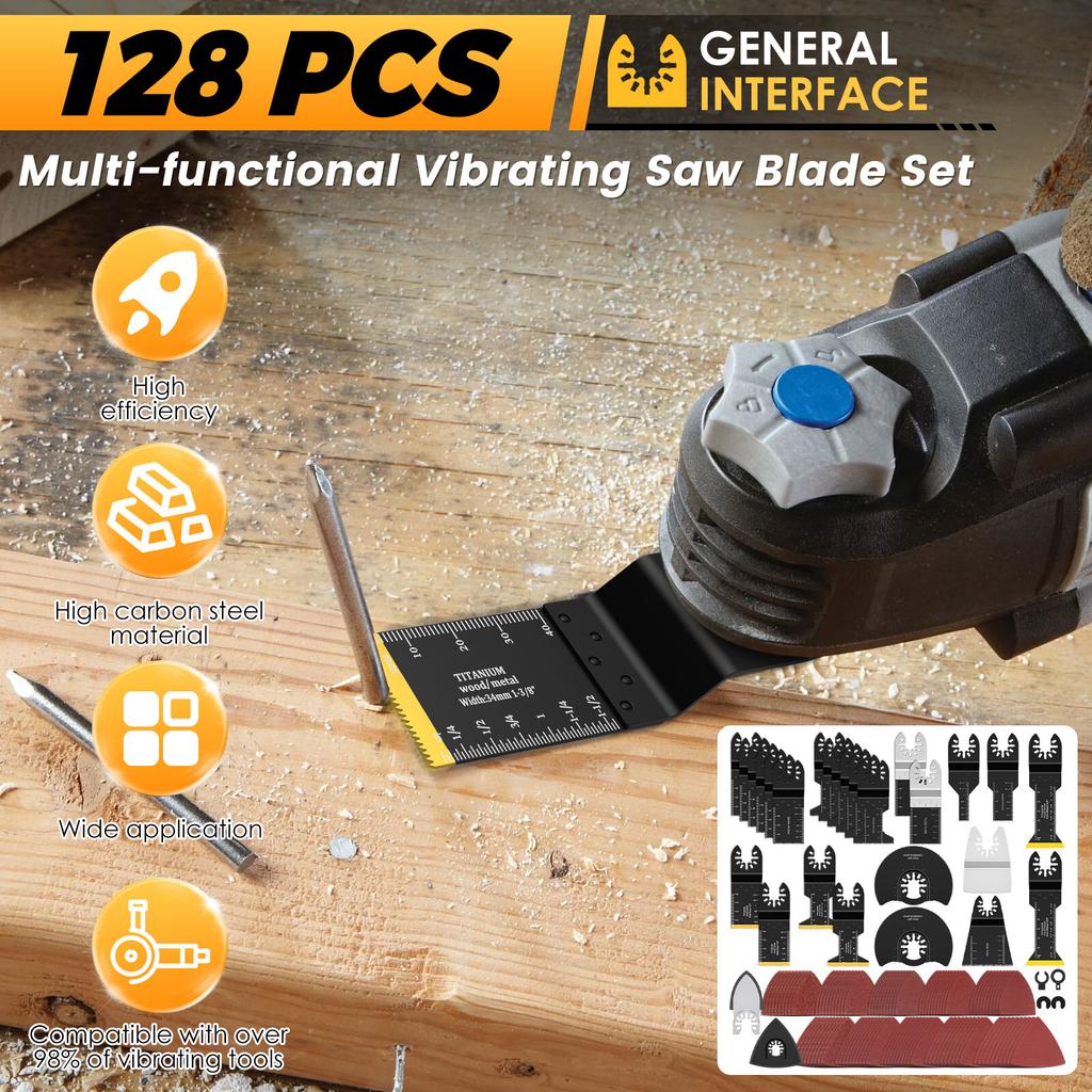 Bi-metal Oscillating Tool 8/15/128PCS Oscillating Saw Blade with Scraper Sandpaper Sanding Disc and Adapter Oscillating Tool