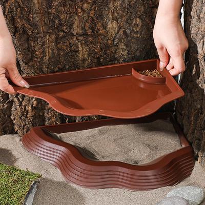 Reptile Water Bowl Food Feeding with Ramps Decorative Tank Accessory Tortoise Dish Bathing
