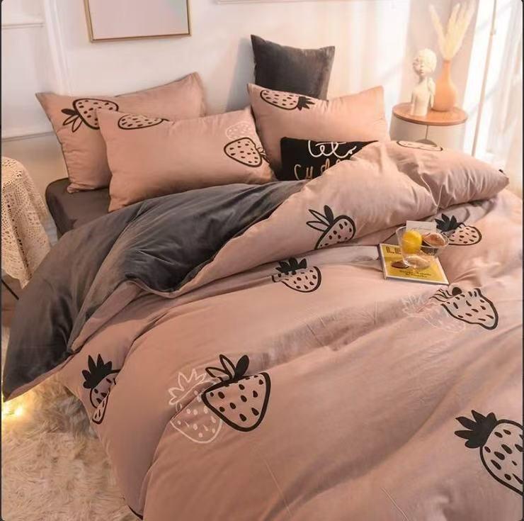 Aesthetic Powder Pink Spring/Summer Washable Cotton Bedding Set - Dorm-Friendly Duvet Cover and Sheets