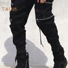 Herren Cargohose mit Riemen und Reißverschluss, lockere Knöchelpartie, mittelhohe Hose, einfarbig, mehrere Farben, Hip Hop Streetwear, Outdoor, Reisen, Sporthose