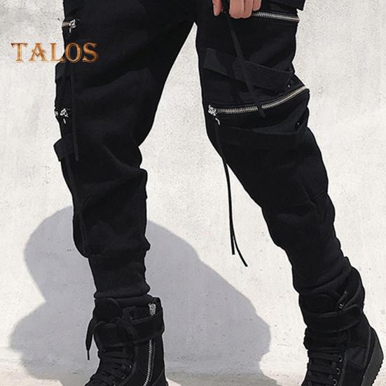 Herren Cargohose mit Riemen und Reißverschluss, lockere Knöchelpartie, mittelhohe Hose, einfarbig, mehrere Farben, Hip Hop Streetwear, Outdoor, Reisen, Sporthose