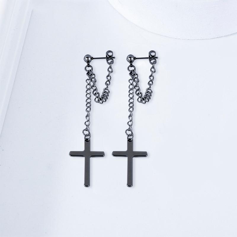 2 Pack Silver Cross Drop Earrings Gothic Long Tassel Hanging Earrings Unisex Jewelry Gift
