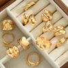 iF ME 12Pcs Gold Color Lava Texture Ring Set For Women Chunky Statement Irregular Heart Teardrop Stackable Rings Minimalist Jewelry