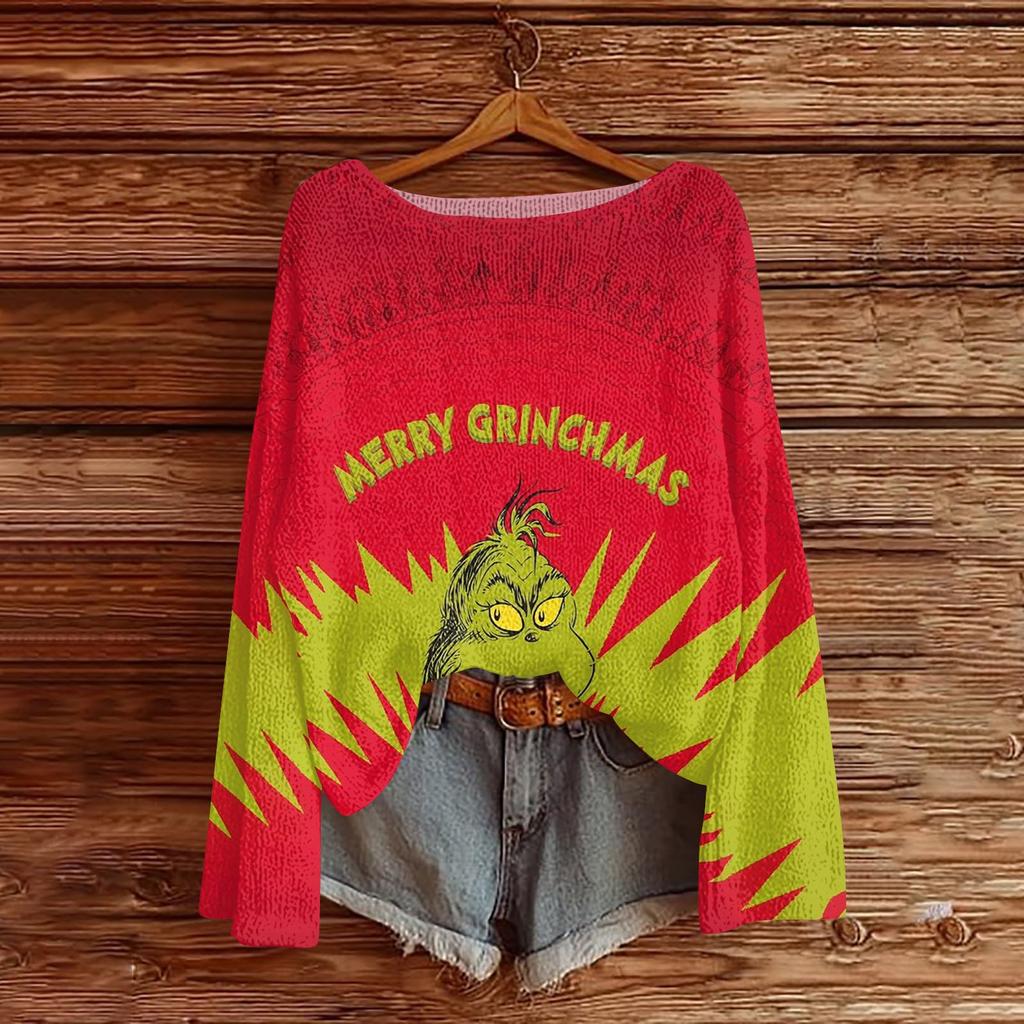 Womens  Fall Sweaters Long Sleeve Print Tops Pullover Sweaters Loose Dressy Casual Basic Clothes