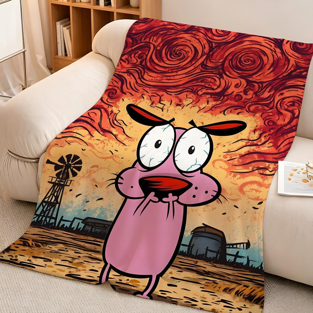 Cartoon C-Courage.t-the.C-Cowardly.D-Dog Throw High-Density Short Plush Blanket Soft Skin-Friendly for Sofa Nap Room