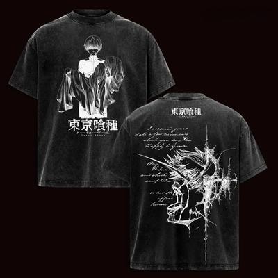 Hot Anime Tokyo Ghoul Kaneki Ken Clothing Men Women Short Sleeve Tshirts Washed Cotton Tee Oversized T-shirt Harajuku T Shirt