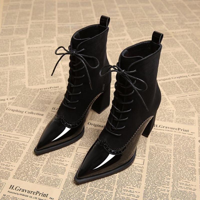 Fashion Pointed Toe Women Ankle Boots Sexy High Heels Leather Shoes 2025 Trend Autumn Boot Fashion Lace Up Goth Botas Mujer