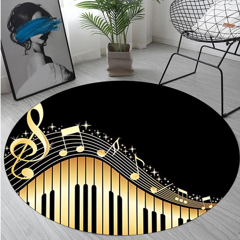 1Pc Staff music Circular Print Rug - home decoration Carpet For Living Room Bedroom Flooring Computer Chair Area Rug