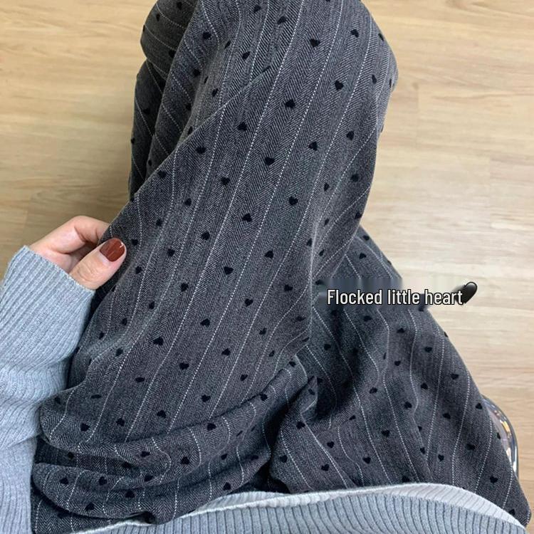 Women's 2025 Dark Grey Heart Polka Dot Wide-Leg High-Waist Pants - Slimming, Drapey, Casual Fit