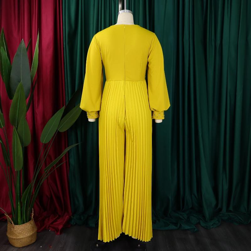 Damen Herbst Perlen Mesh Mode Lässig Lose Weite Bein Jumpsuit