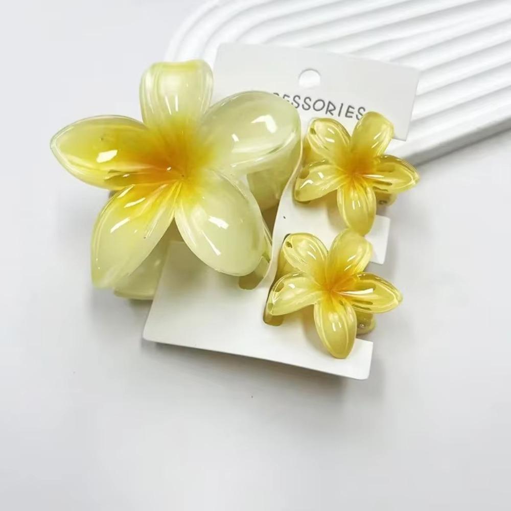 3Pcs/Set Hawaiian Flower Colroful Gradient Hair Claws Ponytail Cip Plumeria Flower Shark Clip Barrettes Hairpins For Women Girl