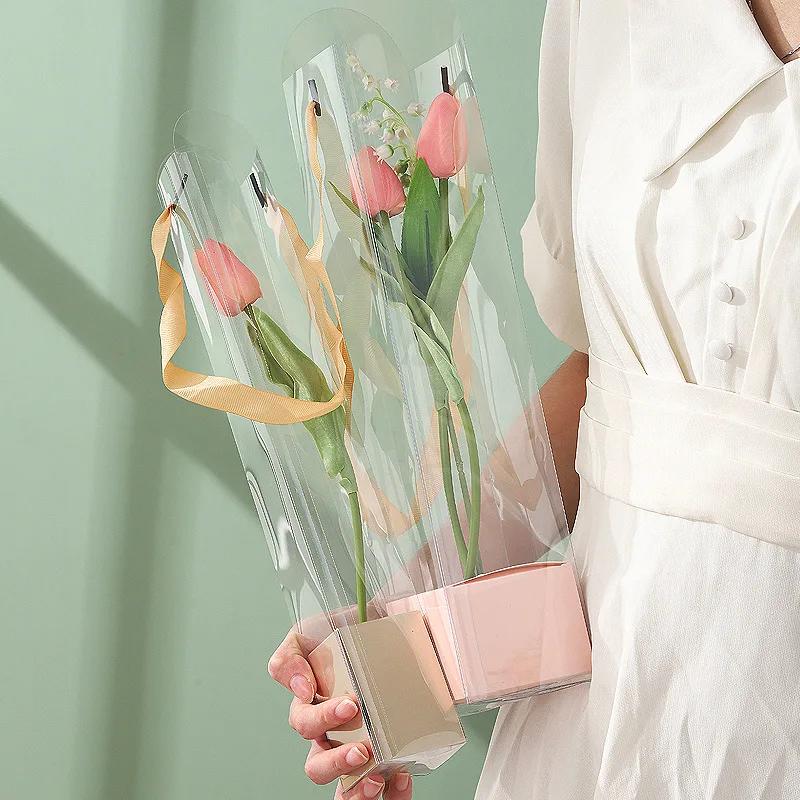 2026 Portable Flower Box Transparent Plastic Flower Arrangement Empty Container Rose Gift Box for Home Garden
