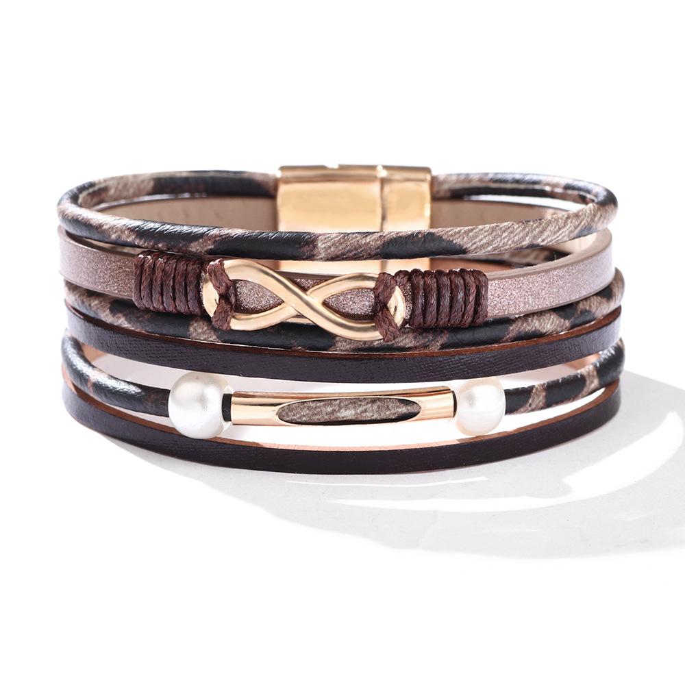 JMXD Women Bracelet Fashion Multi Layer PU Leather Magnetic Bangle Simple Classic Infinity Symbol Cuff Stylish Boho Jewelry Gift