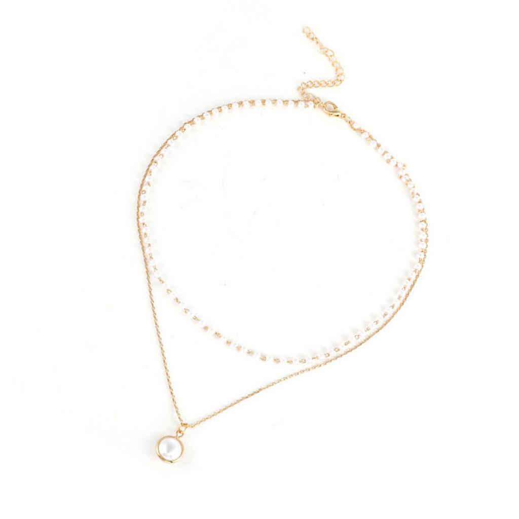 Elegant Multi Layer Imitation Pearls Pendant Necklace for Women Adjustable Length and Alloy Chain Neckpiece Jewlery