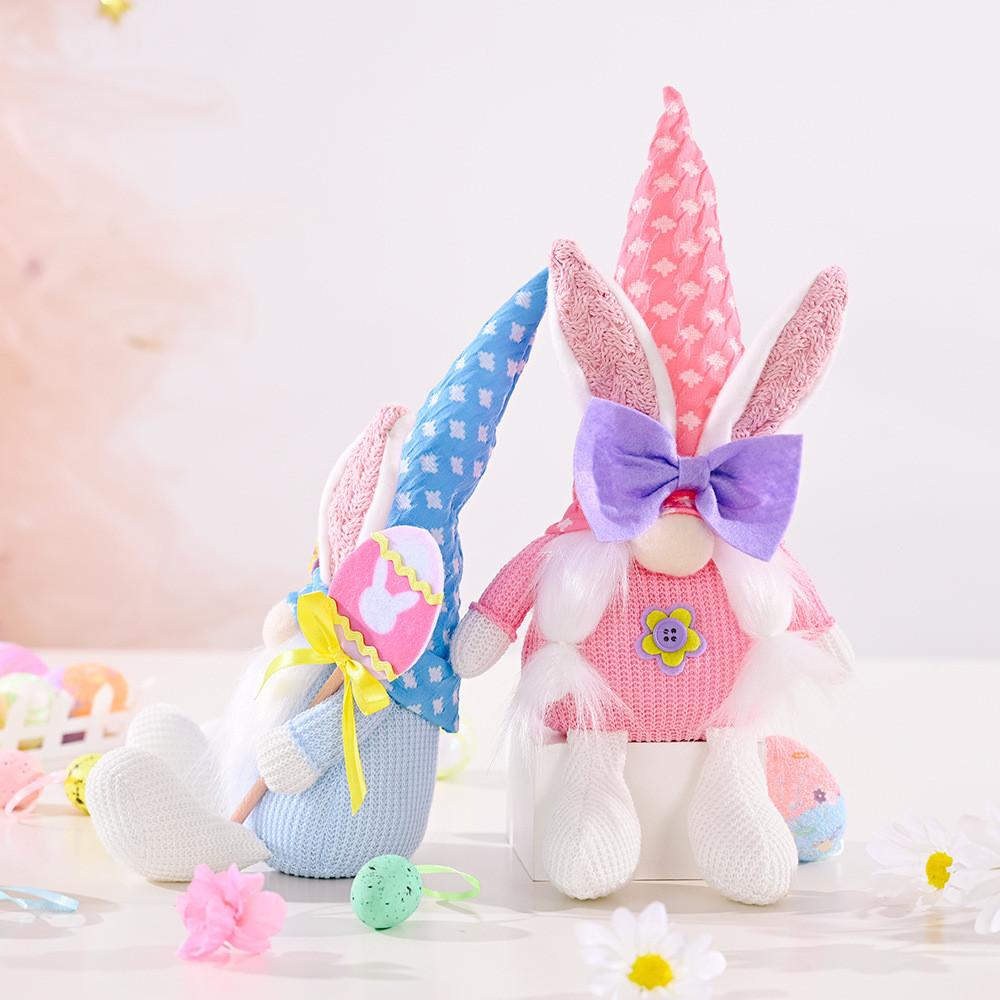 Creative Easter Bunny Plush Doll Adorable Cartoon Design With Bow For Festive Decor