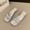 Designer Open Toe Low Heel Women Slippers Cute Butterfly-knot Dress Slides 2026 Summer Women's Vacation Shoes