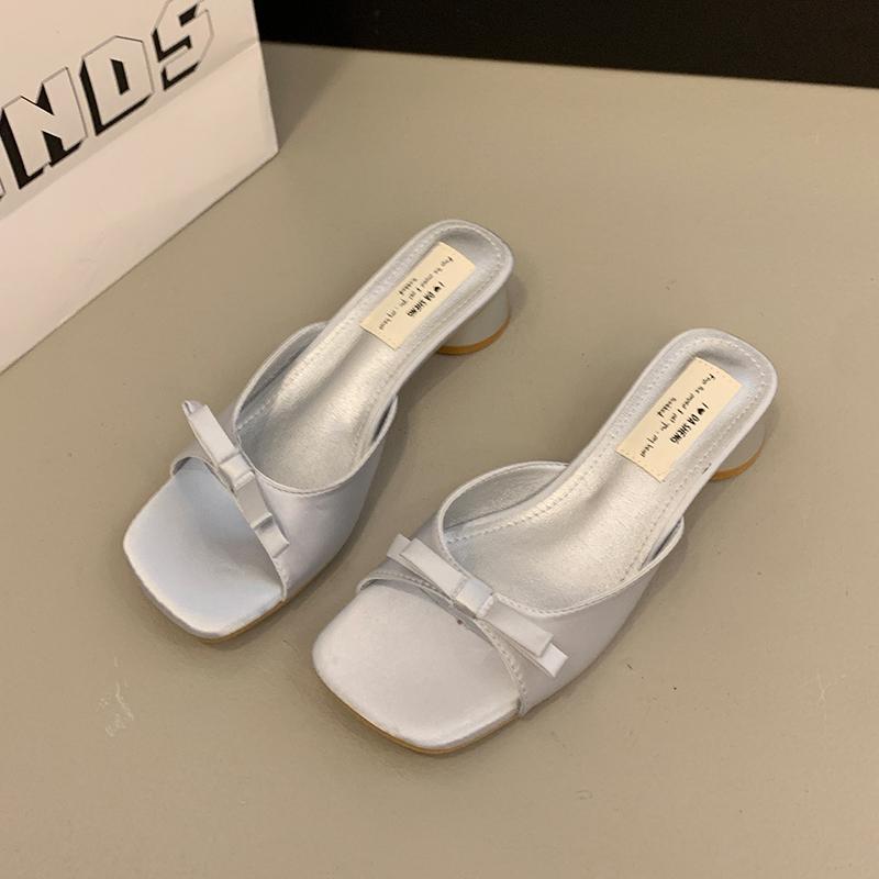 Designer Open Toe Low Heel Women Slippers Cute Butterfly-knot Dress Slides 2026 Summer Women's Vacation Shoes