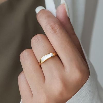 18k Gold Plated Stainless Steel Shell Inlay Ring Wedding Band for Women Men Size 5-10