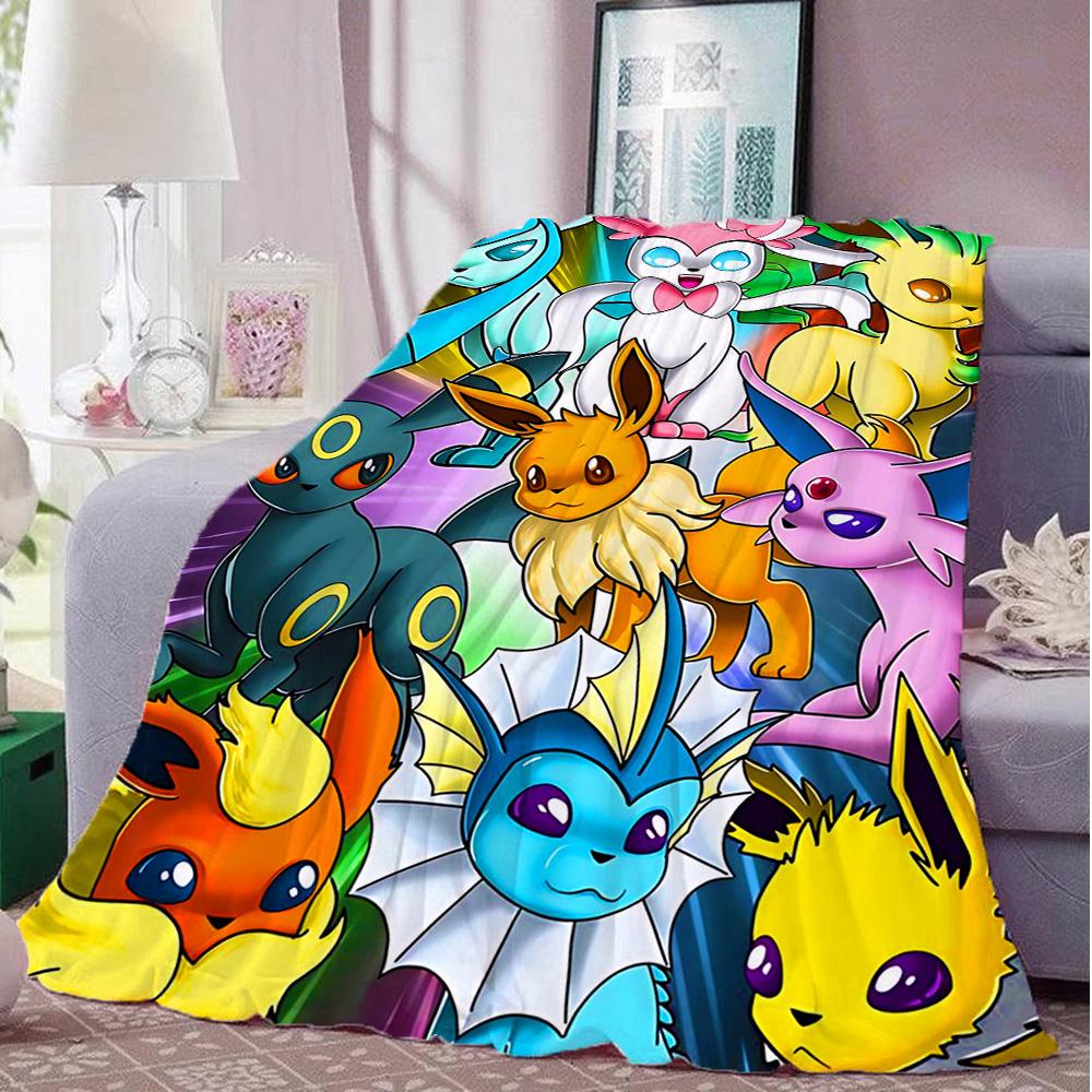 Kawaii E-Eevees Blanket Furry Sofa Blankets Fluffy New Year Bedspread on the Bed Camping Home and Decoration Anime Sofas Picnic