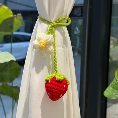 Handmade Knitted Strawberry Bag Pendant Cute Flower Crochet Keychain Car Pendant Home Decor Colgante De Ganchillo Fresa