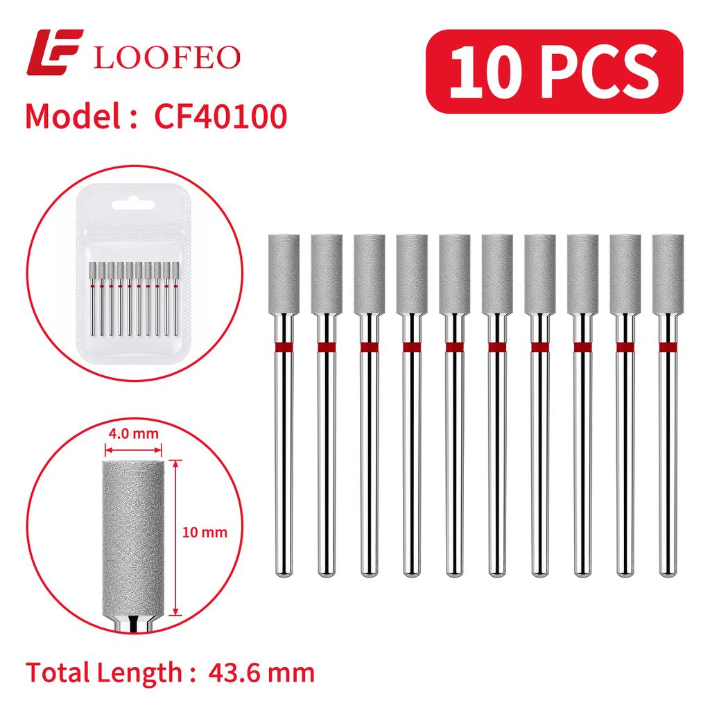 Cylindrical Bit Diamond Nail Drill Bit Set 10Pcs Nail Milling Cutters for Nail Surface Shaping Dead Skin Removal Fine Grinding Nail File Sets Home