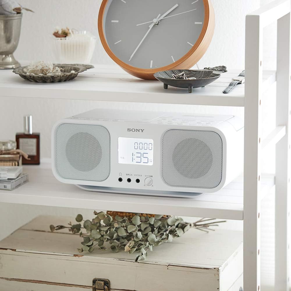 Sony Infrared CD Radio Cassette Recorder CFD-S401: FM/AM/Wide FM compatible, large LCD screen, karaoke function, battery-powered, white CFD-S401 W