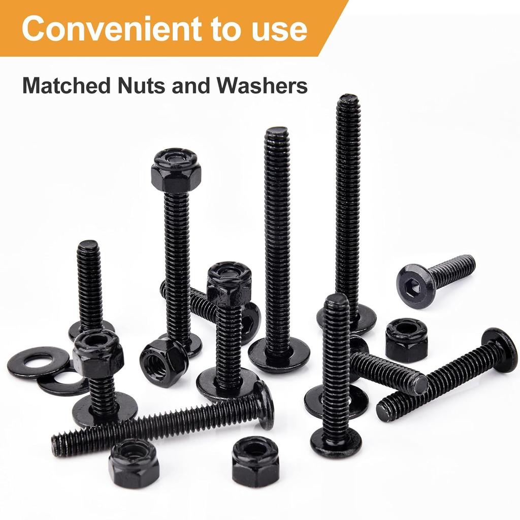 VIGRUE 1/4-20 Flat Socket Head Screw Assortment Furniture Bolts Countersunk Screws Lock Nuts Kit, Stainless Steel 18-8 (304), Black Oxide, Length