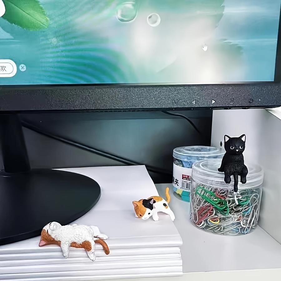 5-Pack Cute Healing Cat Monitor Decoration - Kawaii Screen Edge Sitter Figurines for Office Desk, Anti-Loneliness Companion