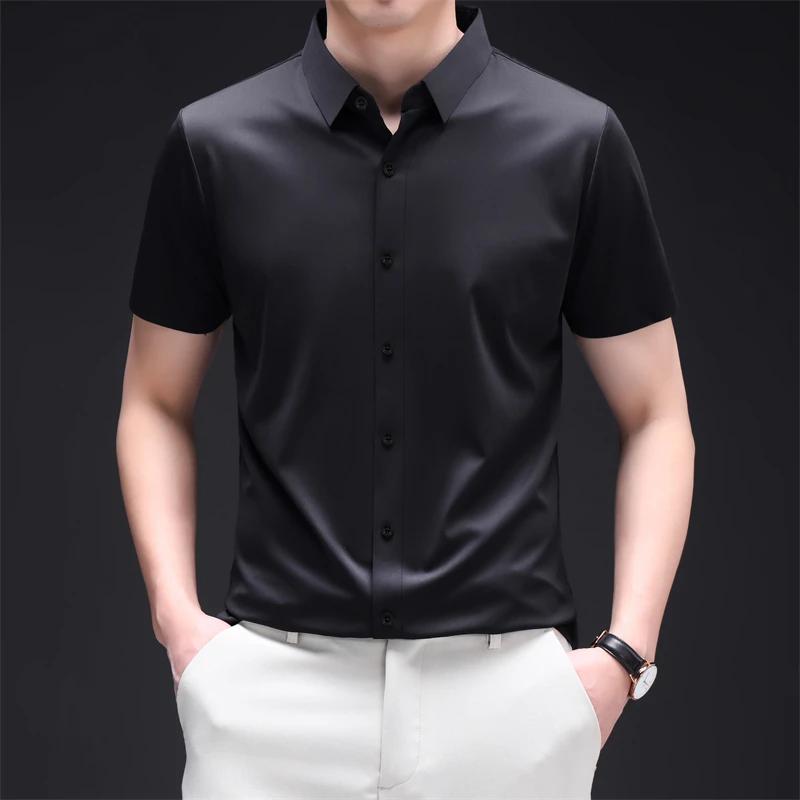 

Мужская рубашка business casual с коротким рукавом, однотонная, устойчивая к складкам, не мнется, удобная, для любого сезона, универсальная S чёрный