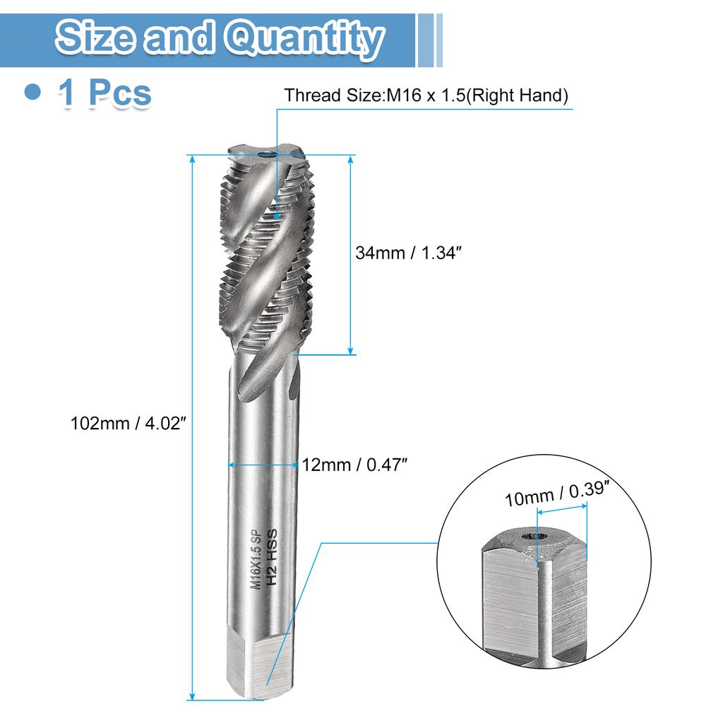 M2 M2.5 M3 M4 M5 M6 M7 M8 M10 M12 M14 M16 M18 M20 M22 Spiral Flute Thread Tap Metric Machine Taps HSS6542 Uncoated