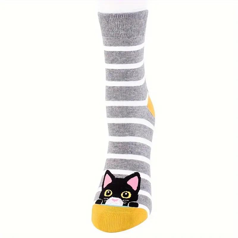 5 Paia di Calzini Carini da Donna con Cartoni Animati di Gatti e Cani. Calze di Natale. Calzini Originali. , Traspirante, Confortevole, Versatile ed Elastico. Un Regalo per Donne.