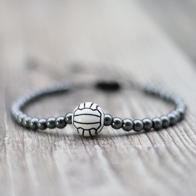 Pulsera de Voleibol de Moda para Hombres y Mujeres Pulsera Trenzada Ajustable Pulsera de Madera Vintage Brazalete para Gimnasio Regalo Joias