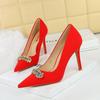 Fashion Women Fetish 9.5cm High Heels Simple Fashion Pumps Sexy Wedding Bridal Stiletto Leather Heels Lady Scarpins Crystal Party Shoes