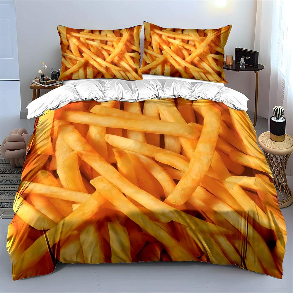 Pile of golden crispy fries Print Bedding Set 1 Duvet Cover 2 Pillowcases for Adult and Children Luxury Gift Full Size