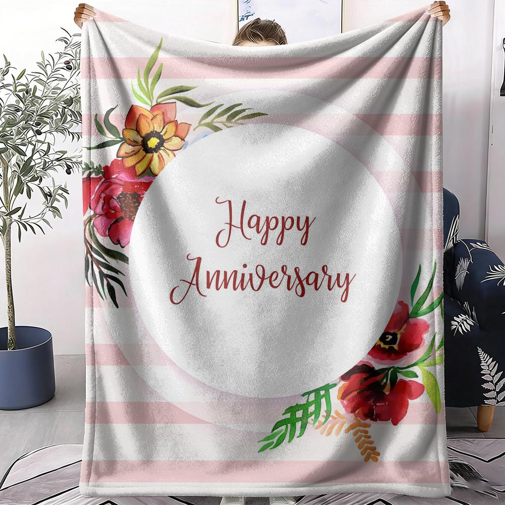 Happy Anniversary Throw Soft Flannel AC Blanket Lightweight Summer Nap Throw Cozy  Blanket for Sofa Bed Travel Home