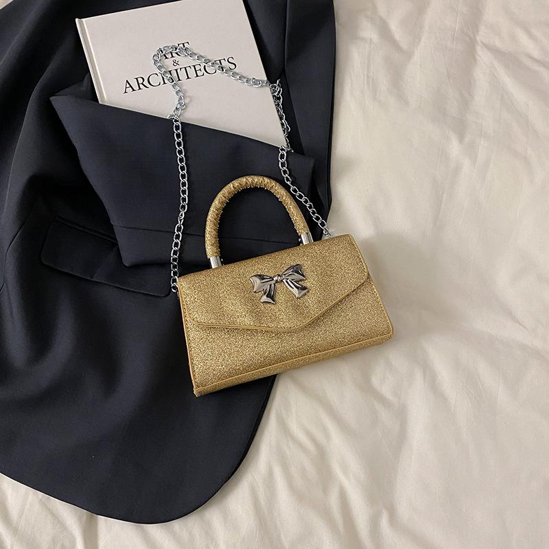 2025 texture foreign style new popular bow fashion casual simple chain single shoulder crossbody small square bag women