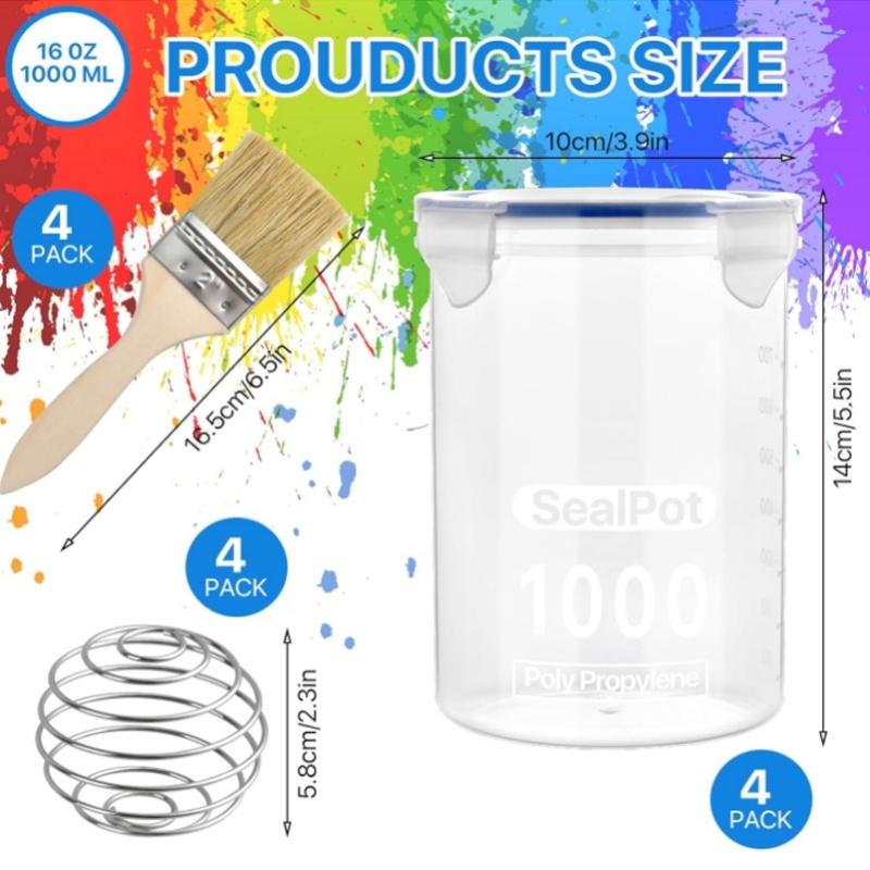 Paint Container Set 1000ml Airtight Transparent Paint Storage Cup With Mixing Ball Paint Brush For Repainting Leftover Paint