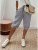 Pantaloni scurți casual din amestec de bumbac și in cu talie elastică și buzunare