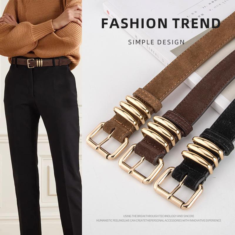 Fashionable Belt for Women Genuine Leather High-end Commuting Versatile Skirt Pants Matte Belt for Women New Style
