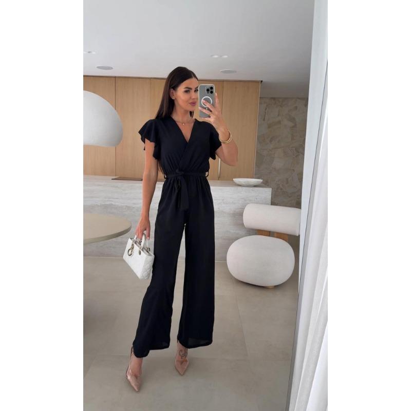 Tute Estive da Donna a Maniche Corte Larghe Eleganti con Scollo a V Incrociato Moda Ufficio Casual Semplici Tute Streetwear Salopette con Lacci Abbigliamento Donna