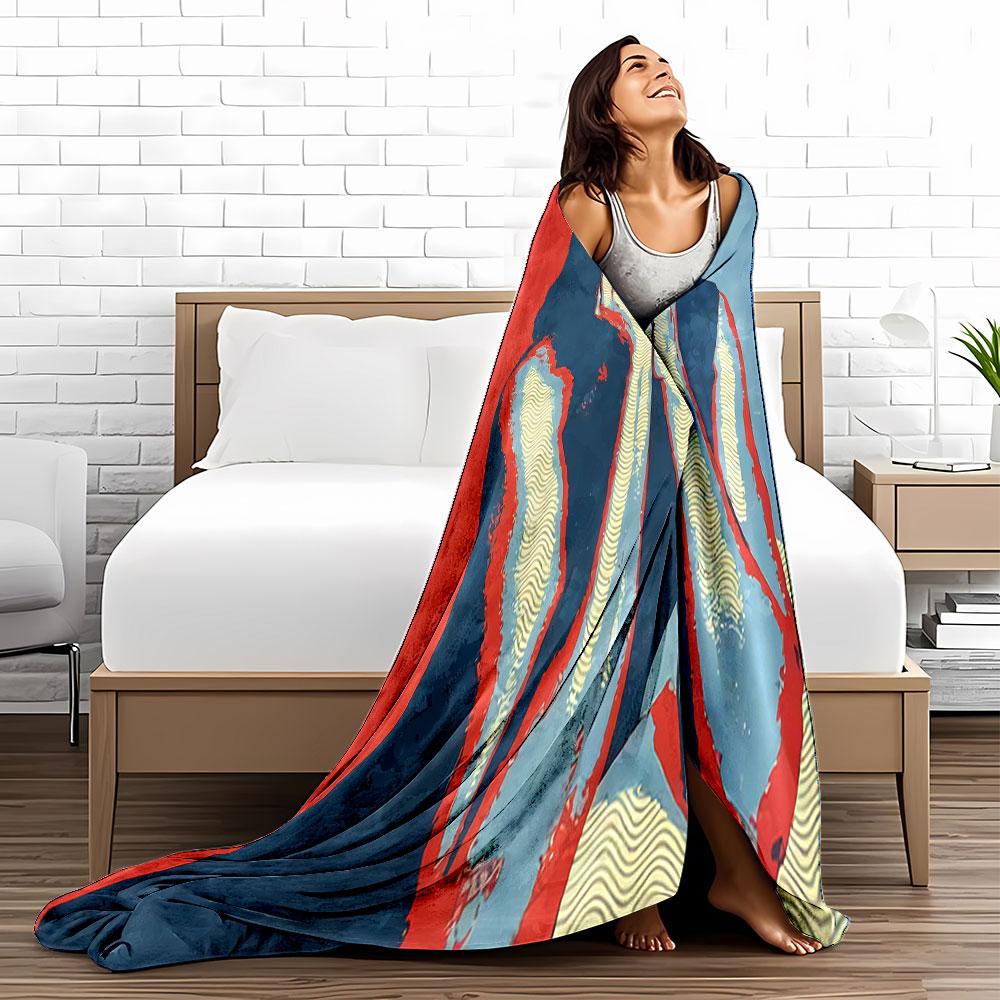 Red and Blue Portrait Blanket for All Seasons Blanket Lunch Break Throw Gift
