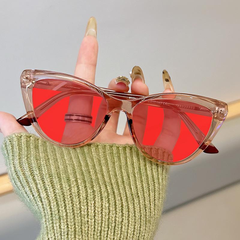 Women's INS Style Red & Orange Lens Blue Light Blocking Glasses Retro Cat-Eye Anti-Glare Night Vision Glasses Gaming Goggles