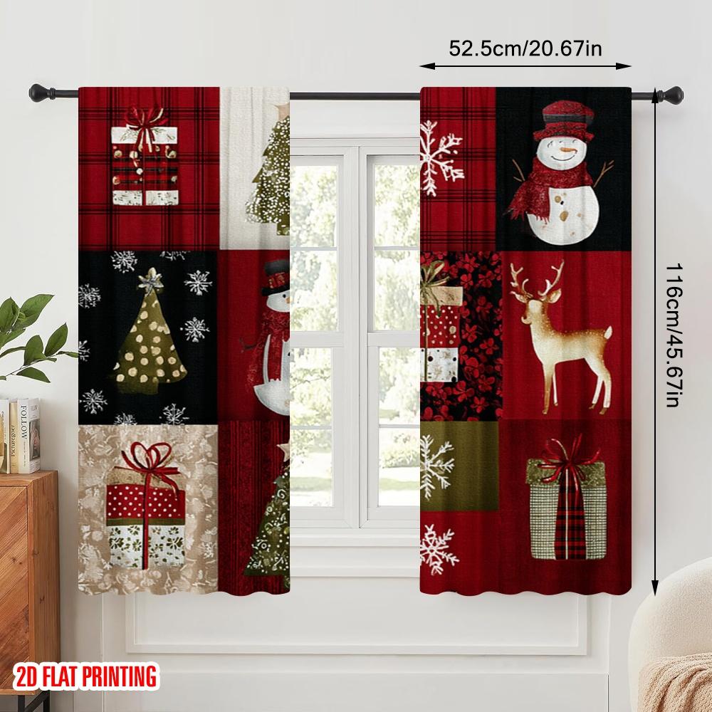 2ks, 2D plošný tisk Závěsy Vánoční patchwork Odolný polyester (bez tyče) Pokojová dekorace Použijte do obývacího pokoje, kanceláře,